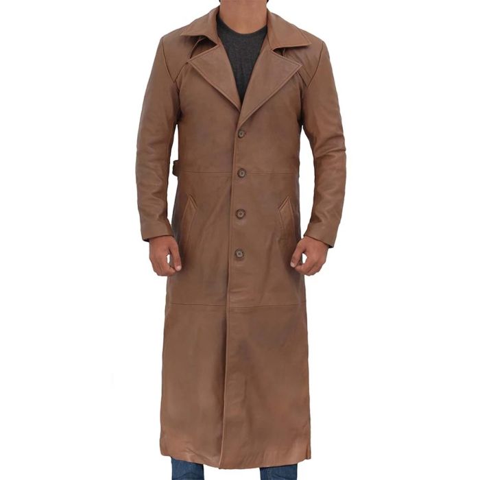 Brown Men's Leather Long Duster Coat