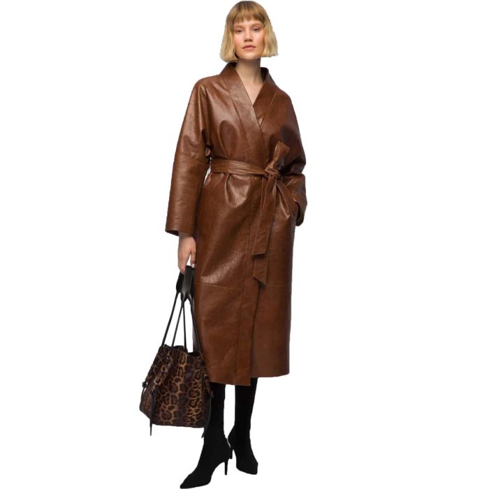 CAMELYA - BROWN LEATHER COAT