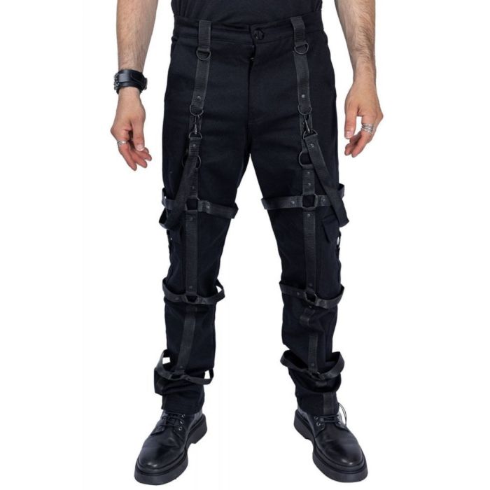 Orekyo Chemical Black Men's bondage pants Zip fly Black straps and O-rings