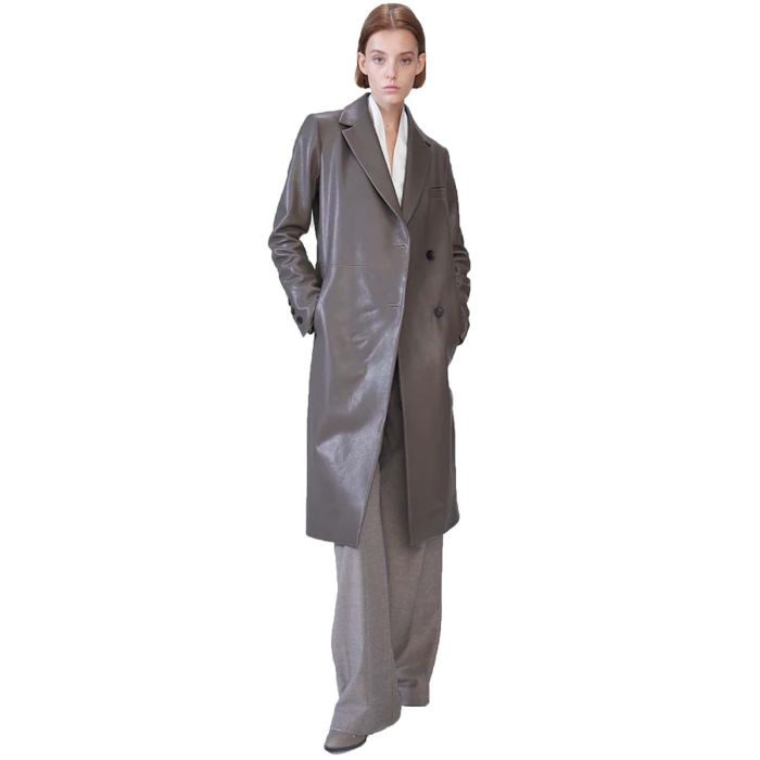 ELFIE - GREY LEATHER COAT