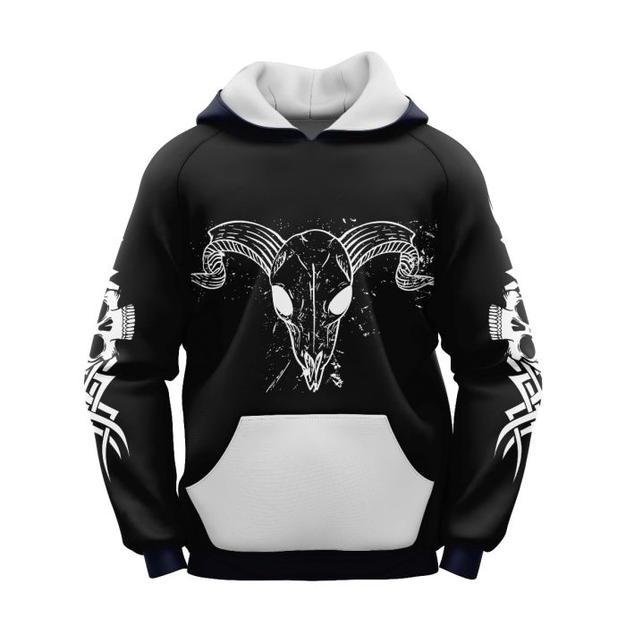 Sublimated Black Goat Skull Gothic Hoodie