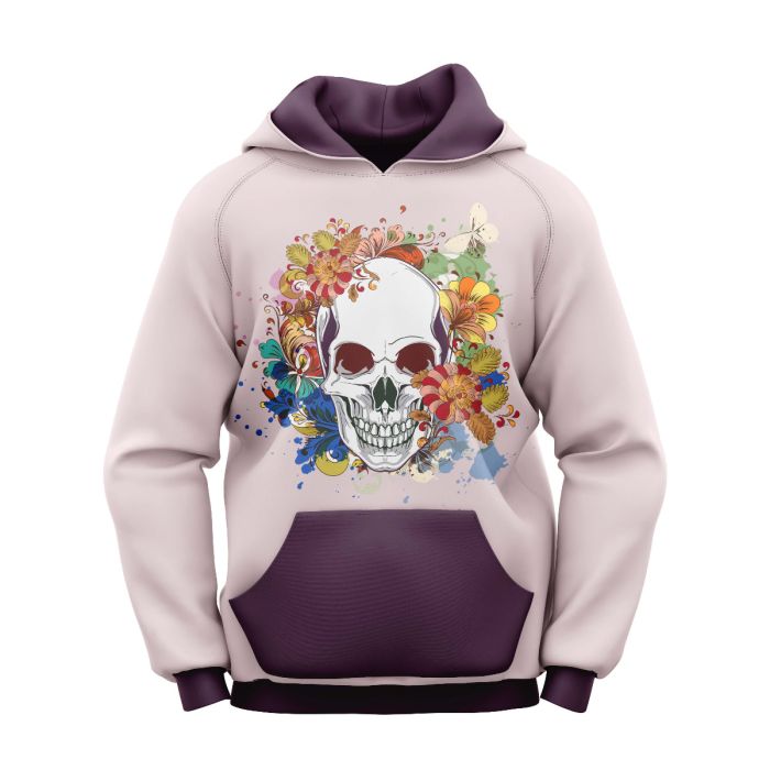 Sublimated Pink Floral Skull Gothic Hoodie