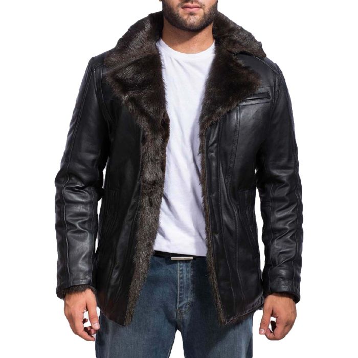 Furcliff Black Leather Coat