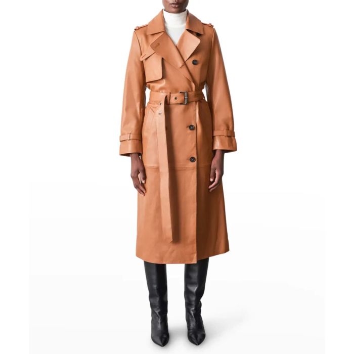 Gael Long Leather Trench Coat With Belt