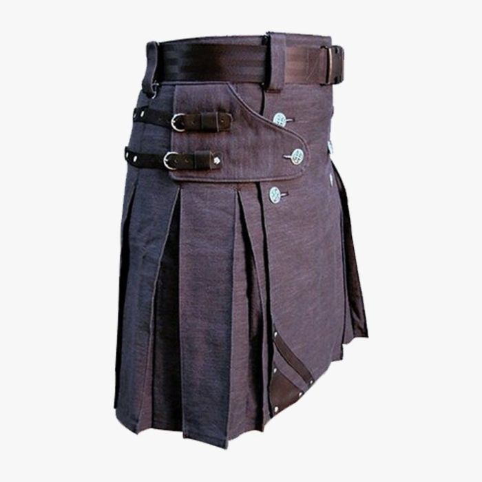 HEAVY DUTY DENIM KILT WITH LEATHER