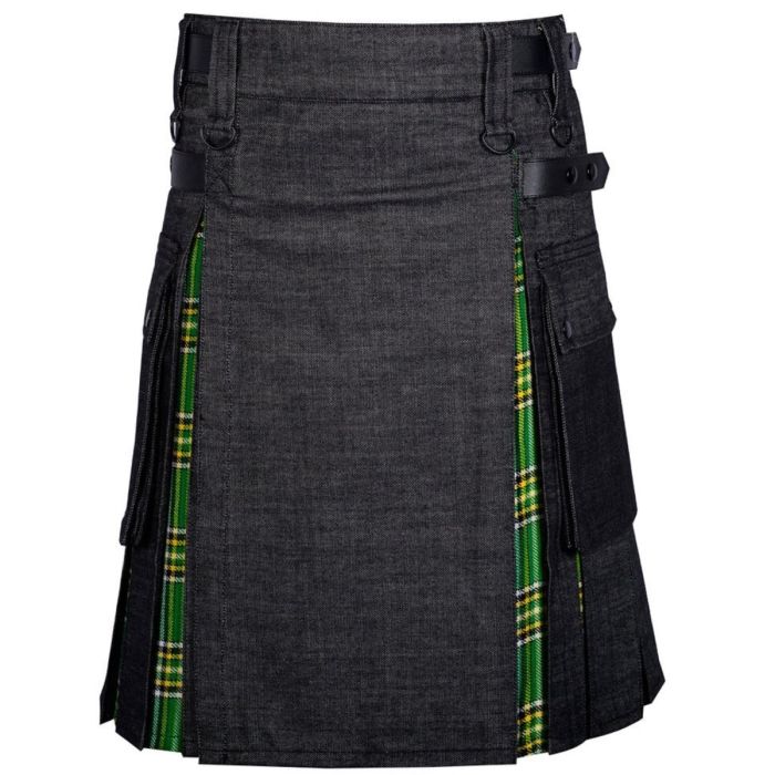 BLACK DENIM IRISH TARTAN KILT