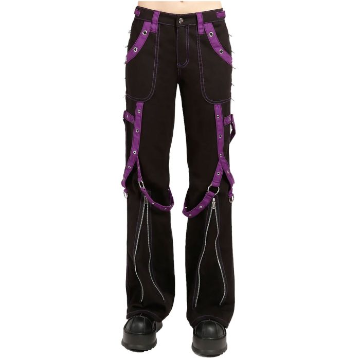 Ladies Multi Eyelet Pants Black Purple Orekyo