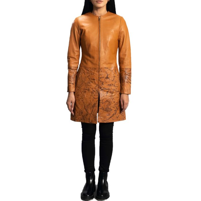 Ladies Sandy Tan Dye Leather Coat