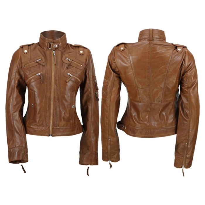 Brown Real Leather Slim Fit Soft Zip Biker Style Jacket