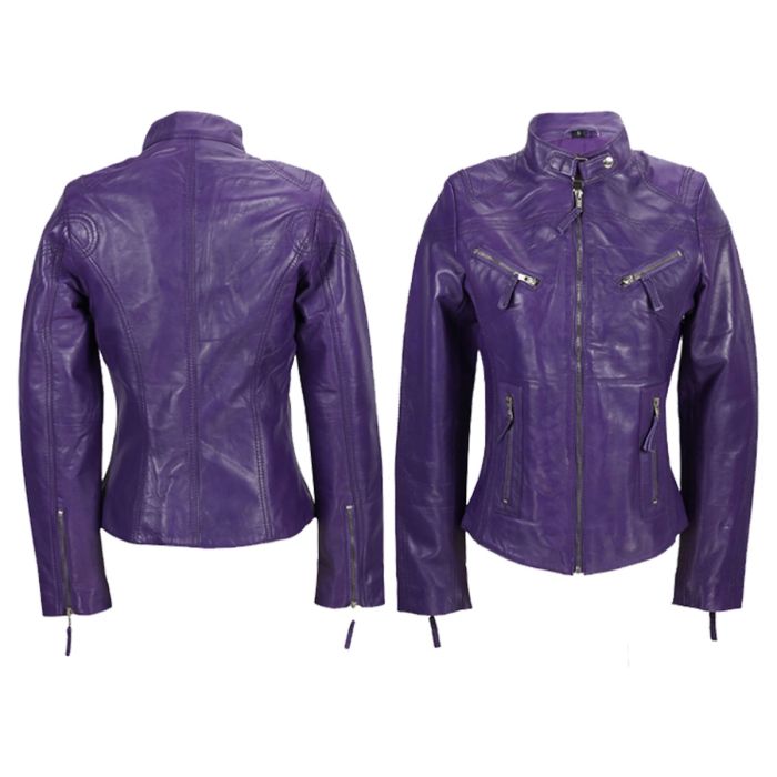  Purple Retro Leather Biker Jacket
