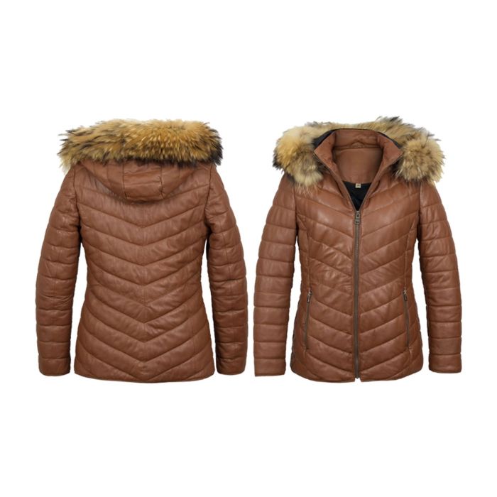 Orekyo Leather Coat With Fur Trim Hood