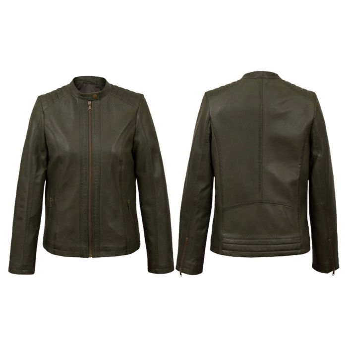 Orekyo Joi Green Leather Biker Jacket
