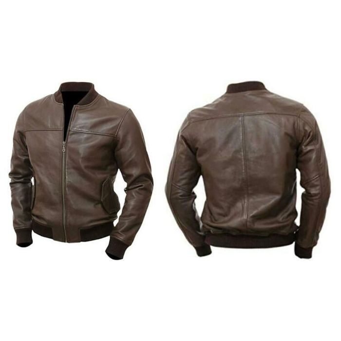 Brown Leather Bomber Jacket