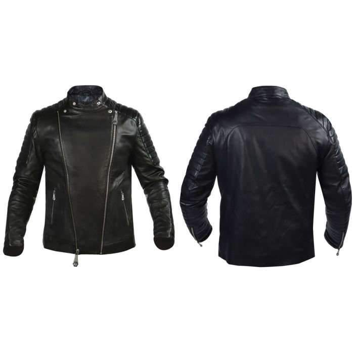 Padded Slim Fit Zipper Style Men's Black Leather Biker Jacket