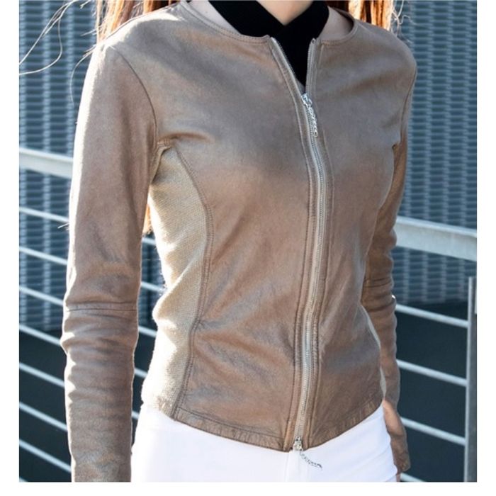 Orekyo Beige Leather Suede Jacket