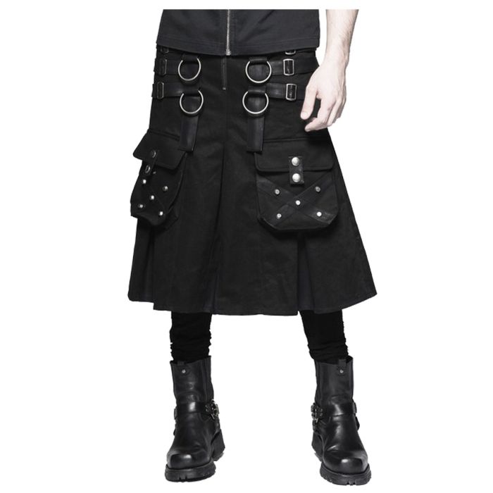 Men punk utility kilt black faux leather gothic kilt