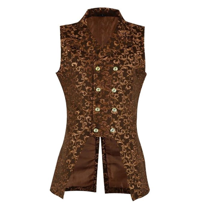 Men's Gold Double Breasted GOVERNOR Vest Waistcoat VTG Brocade Gothic Steampunk