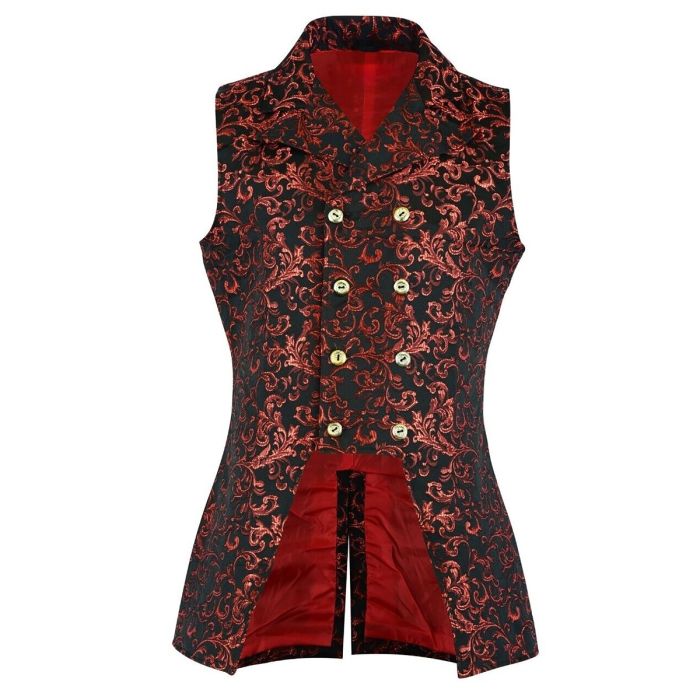 Men's Red Double Breasted GOVERNOR Vest Waistcoat VTG Brocade Gothic Steampunk