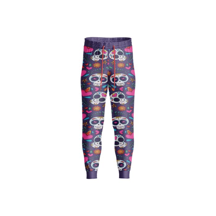 Sublimated Purple Skull Pattern Gothic Trousers