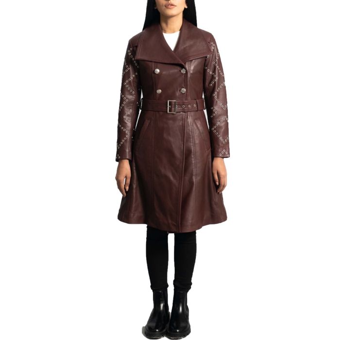 Missoni Maroon Women Leather Trench Coat