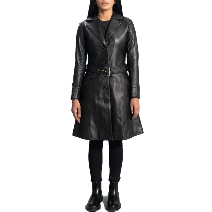 Moonlight Black Leather Trench Coat