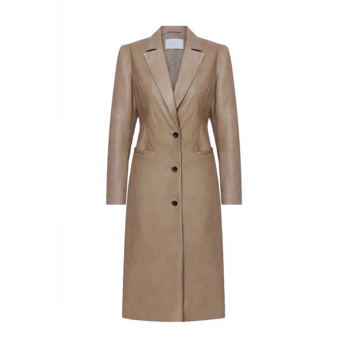 RACHEL - DARK BEIGE LEATHER COAT