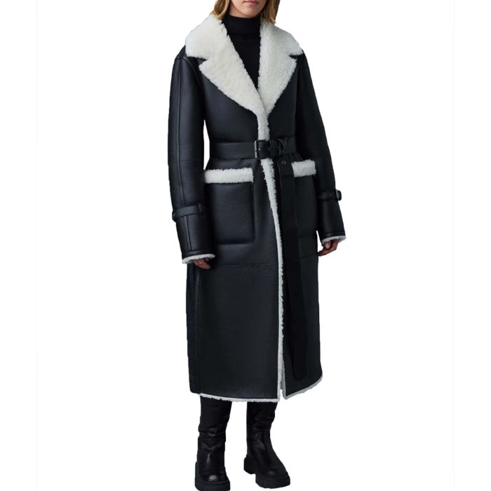 Sabreen Mixed Media Medium-Down Trench Coat with Shearling Lining