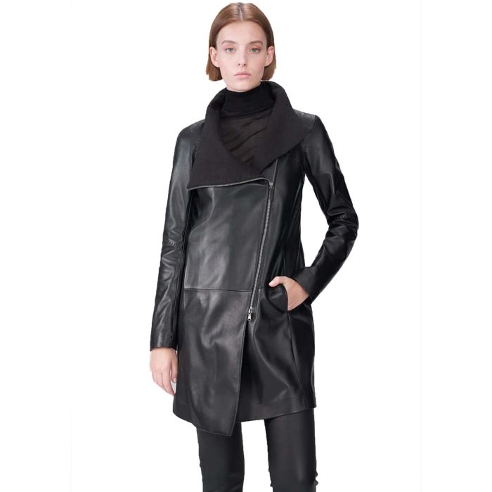 SARA - BLACK LEATHER COAT
