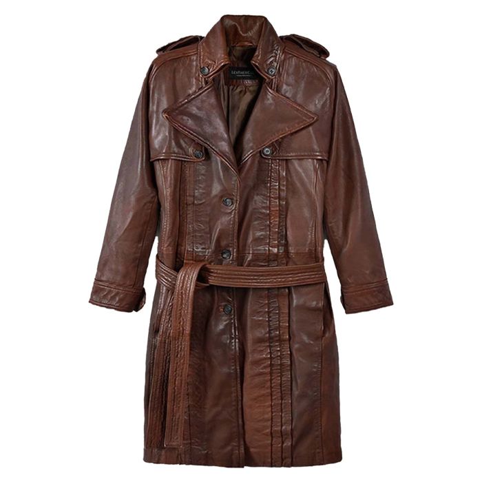 SPANISH BROWN Women LEATHER LONG COAT #203