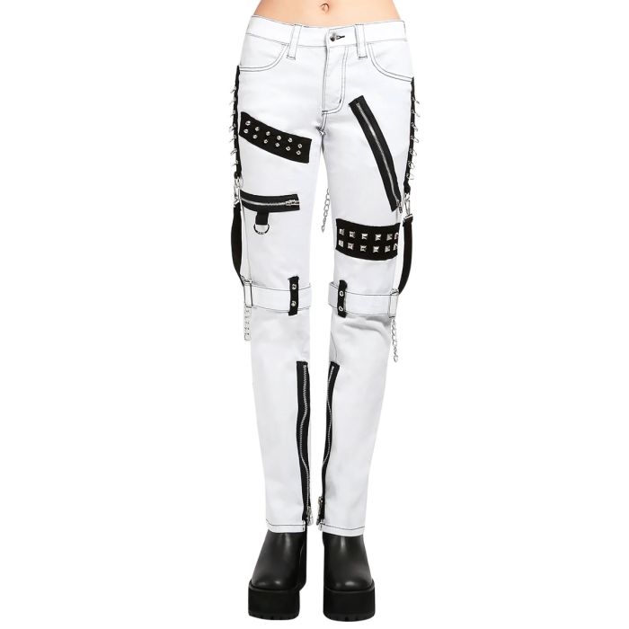 White Studded Bondage Gothic Ladies Pant 
